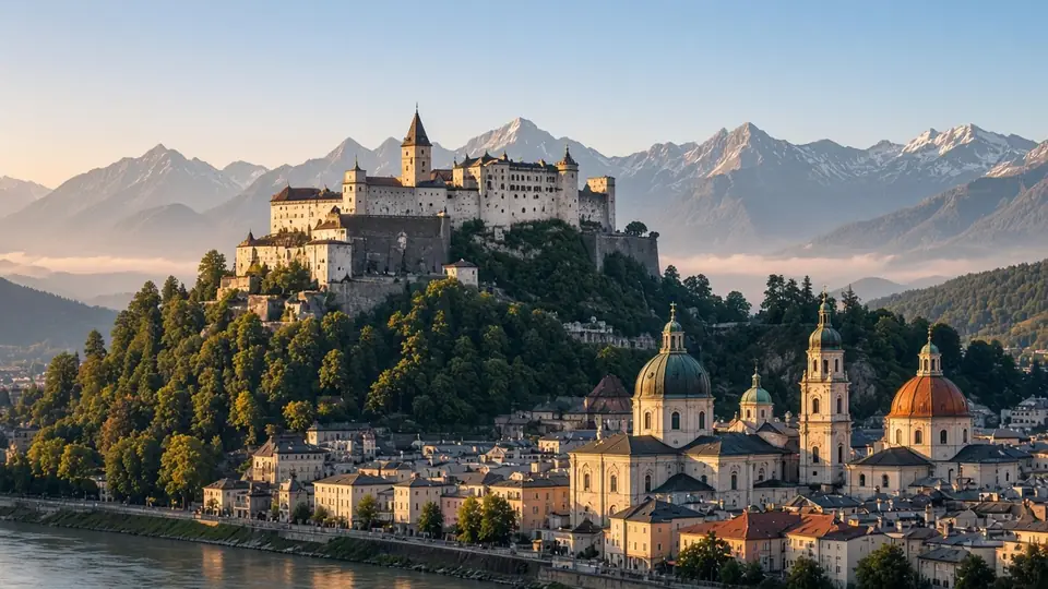 IPTV Salzburg: die Festung Hohensalzburg über den Kuppeln der Altstadt